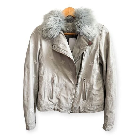 Samantha Sipos Seeing Stars Lamb Leather Biker Jacket Gray, Size S - Picture 1 of 14